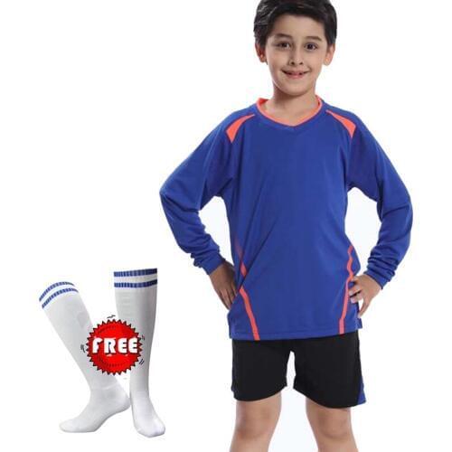 Free Socks Children Long Sleeve Football Jerseys Boys Soccer Clothes Sets Kids Football Goalkeeper Uniforms Kid Tracksuit Jersey