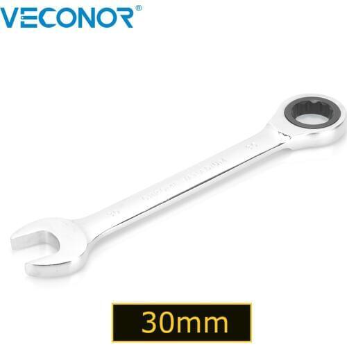 Veconor 30mm Open End Ratchet Wrench Fixed Head Full Polished Ratcheting Spanner Chrome Vanadium Auto Repair Hand Tools 30 mm