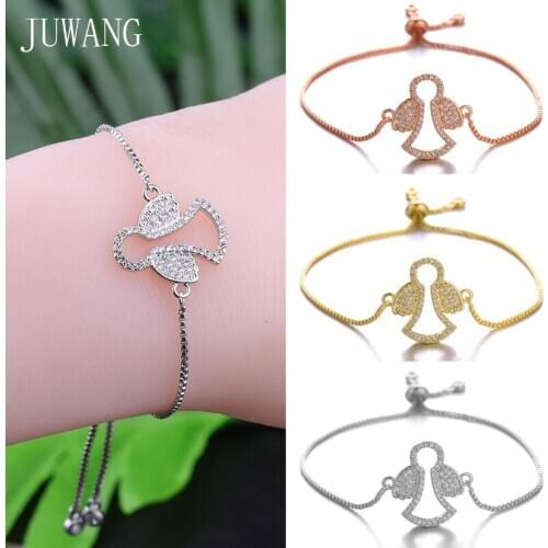 JUWANG New Fashion DIY Chain Bracelets Jewelry For Woman Zirconia Pave Setting Angel Charm Adjustable Link Bracelet For Gifts