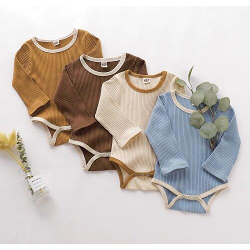 Newborn Infant Baby Girls Boys Bodysuit Toddler Autumn Clothes Ribbed Cotton Solid Jumpsuit Long Sleeve Baby Clothing