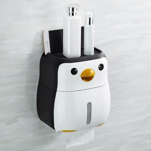 Cute Penguin Pattern Paper Container Toilet Paper Holder Waterproof Wall Mounted Tissue Tray Shelf Bathroom Supplies