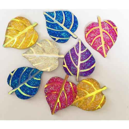 Mix Resin Glitter Kawaii Leaf Flatback Cabochon Rhinestone 15pcs DIY Scrapbook Decor Home Crystal Figurines Craft
