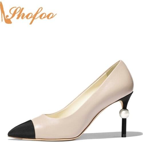 Pearl High Heels Stilettos Pointed Cap Toe 8cm Grey Fashion Dress Party Pumps Ladies Shoes Slip On Autumn Trendy Famous Brand