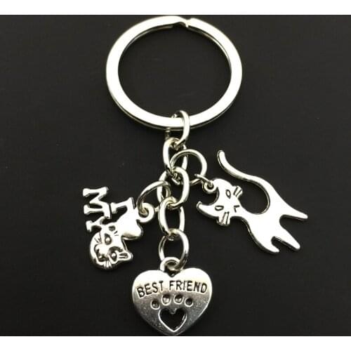 Fashion keychain I love cat paw print pendant key ring cute gift ladies men hand-made pendant bag key chain souvenir gift