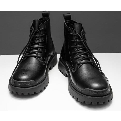 2021Chunky Boots for Men Leather Non-slip Couple Ankle Boots Motorcycle Men Boots Lace-up Male Shoes Military Boots Winter Boots