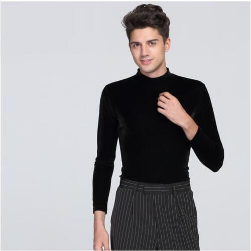 Latin Dancing Shirt Male Black Color Long Sleeve Round Collar Tops Economic Men Adult Modern Ballroom Clothes Mens Tops B-6821
