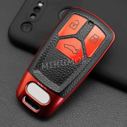 For Audi New Q5 Q7 A4 B9 A5 S4 S5 SQ5 TT Car Smart Key Fob Cover Case Holder Leather Texture Red