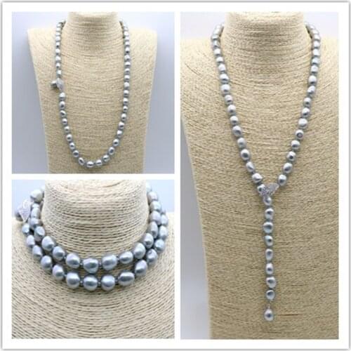 Freshwater Pearl gray/WHITE/PINNKPURPLE BAROQUE PEARL SWEATER CHAIN Necklace 75cm Wholesale for women xmas gift