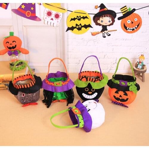 Halloween Candy Gift Bag Trick Or Treat Pumpkin Handbag Storage Bucket Portable Gift Basket Halloween Party Favors Deco For Kids