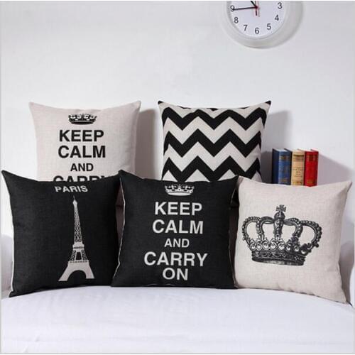 Nordic pillow cushions cotton simple retro black and white square tower crown s ofa pillow cover without core No Inner