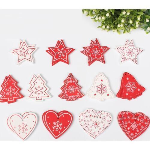 10pcs Natural Wooden Star Snowflakes Pendant New Year Kid Gift Christmas Ornaments Xmas Tree Decor Christmas Decoration for Home