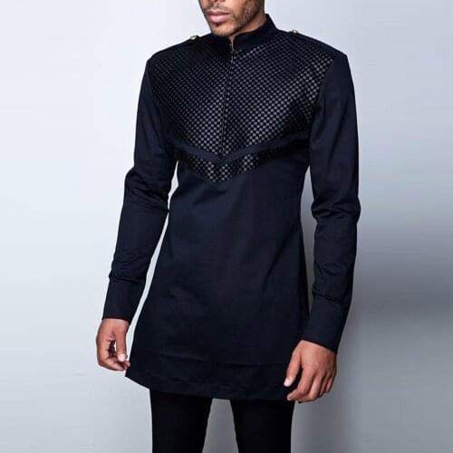 Shirts 2021 Mens T-Shirt African Dashiki Long Sleeve Patchwork Top Spring Fashion Mid-length Male Clothing Plus Size 4xl Black