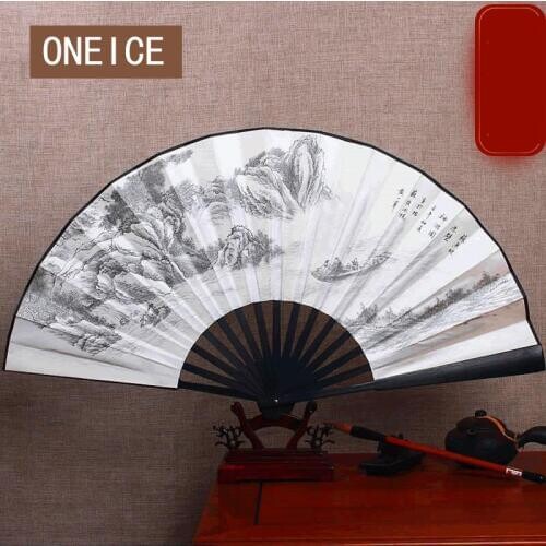 Hand Fan 10 Inches Silk Big Folding Hand Fan Chinese Style Mens Antique Bamboo Handcrafted Gift Home Decoration