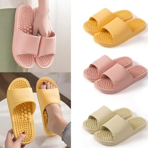 Q39C Women Men Acupoint Foot Massage Open Toe Shower Slippers PVC Non-Slip Slide Sandals Therapeutic Reflexology Shoes