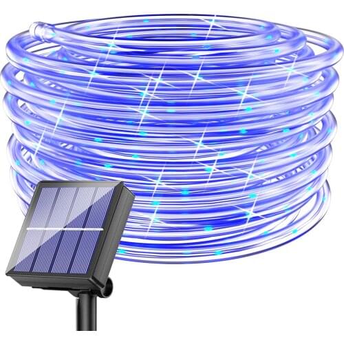 LED Rope Lights Outdoor Solar - 40FT 100 LED 8 Modes Waterproof Flexible Solar Lights String for Garden Decor(Blue, 1 Pack)