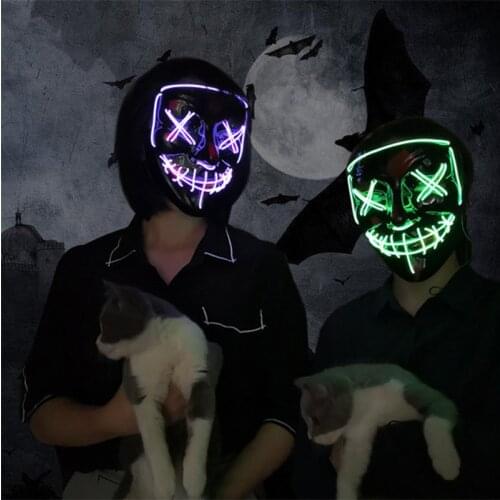Halloween Glowing Mask Masquerade Party Mask Led Mask Ghost Step Dance Cold Light Mask Halloween Party Cosplay Costume Supplies