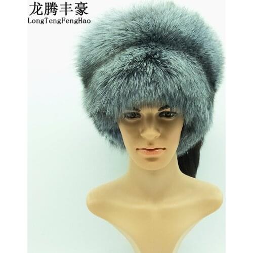 Warm Men Real Fox Fur Bomber Hat 100% Natural Genuine Fur Ear Hats Real Fur Beanies With Fox Tail Male One Size Winter Caps