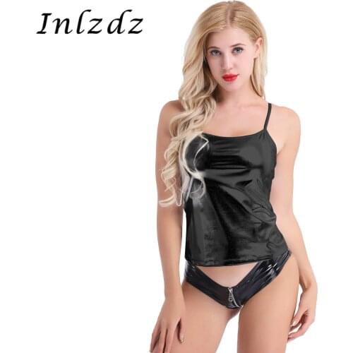 Women Shiny Pole Dance Patent Leather Vest Top Rave Hip Hop Clothing Metallic Yoga Dance Costume Performance Clubwear Tank Top