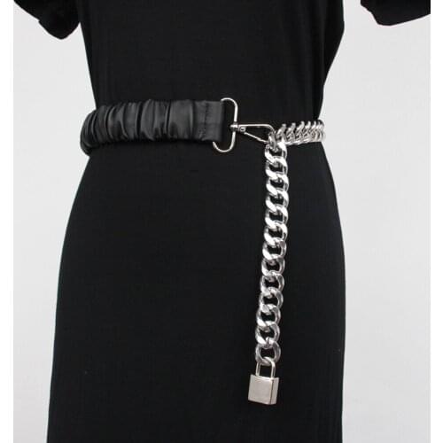 Street shoot fashionable new lockhead belt female chain splicing elastic waist with skirt waist seal joker metal elastic tide