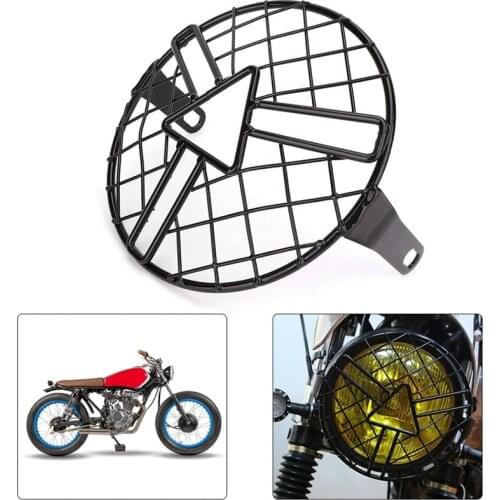 Fit For Universal Harley Triumph Honda HeadLamp Mesh Grille Lampshade New 7INC Metal Retro Motorcycle Headlight Protector Cover