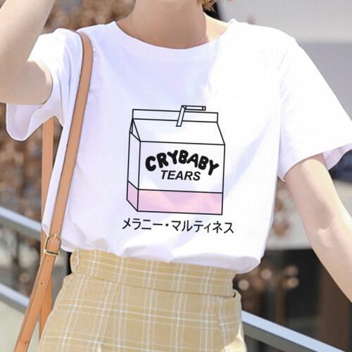 Female T-shirt cartoon peach juice Japanese beauty rock T-shirt ladies Harajuku kawaii pink summer casual clothing fashion top