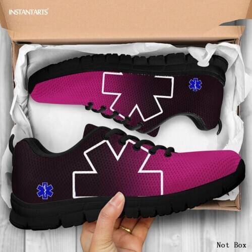INSTANTARTS Gradient Color Women Nursing Shoes Lace Up Winter Spring Comfortable Walk Shoe Paramedic EMT EMS Design Mesh Sneaker