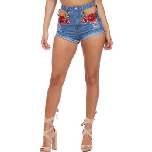 50pcs/lot fedex fasteuropean style female sexy rose denim shorts high waist embroidery denim shorts