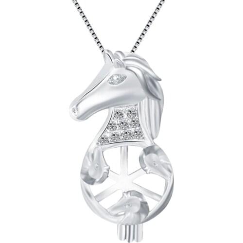 CLUCI Silver 925 Horse Pearl Locket Necklace Pendant Horse Head Cage Pendant in 925 Sterling Silver Gift for Women SC086SB