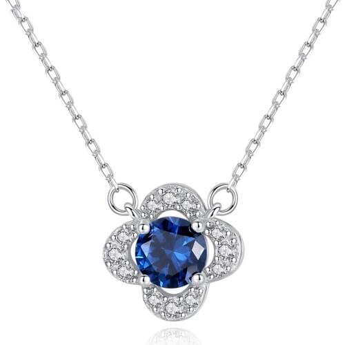 MetJakt S925 Sterling Silver with Sri Lanka Sapphire Simple All-match Womens Necklace