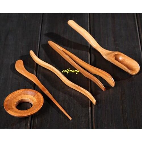 10sets/lot Free shipping 5pcs/set Bamboo Tea Spoon tea clip tea leak needle teaspoon Kung Fu Tea Set