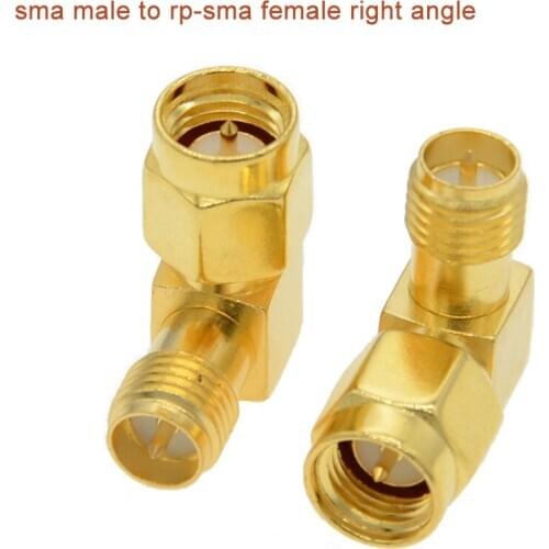 10 PCS/lot Gold Plated SMA Male to RP-SMA Female Right Angle Adapter for WIFI Antenna / FPV Coaxial RF Connector 90 Degree