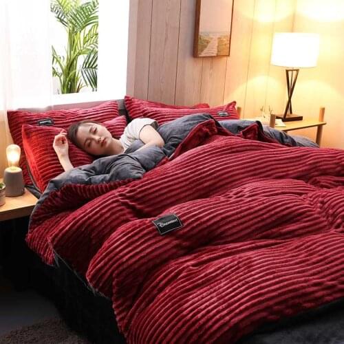 4PCS Household Winter Warm Flannel Bedding Set Velvet Home Bed Linens Duvet Case Pillow Case Bedspread