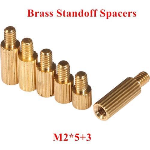 500pcs/lot M2*5+3 Brass Standoff Spacer Round Pillar Thread M2 Spacing Screws
