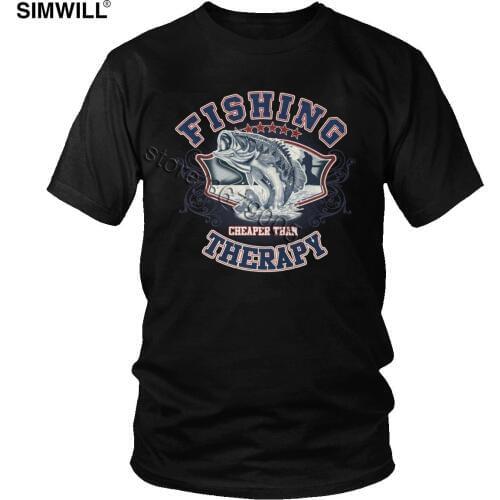 Brand Mens Cotton Funny Fishing Cheaper Than Therapy T Shirts Short Sleeves Love Fish Graphic T-shirt Fisherman Gift Casual Tee