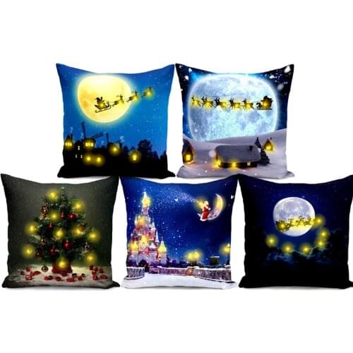 Throw Pillow Cases Short Plush LED Light Chiristmas Cushion Cover Decoration for Glow Santa Clause Sofa Decorative Pillows