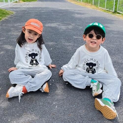 Childrens clothing 2021 autumn boys autumn clothing Korean version of the trendy fan net red cute bear girl two-piece set