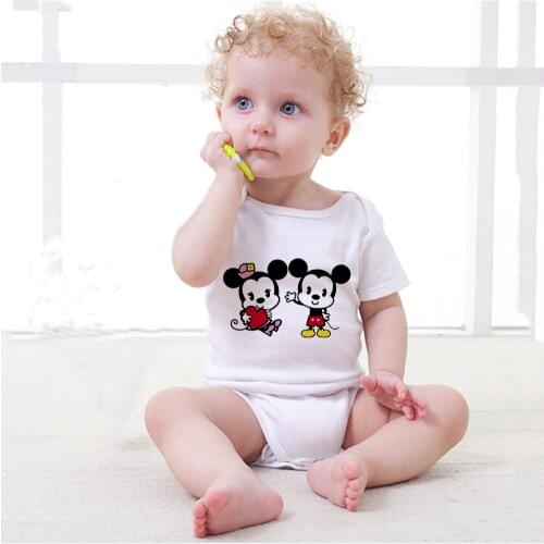 Baby Rompers Summer White New Mickey Minnie Mouse Printed Newborn Jumpsuit Baby Boys Girls Clothes Infant Toddler Onesie