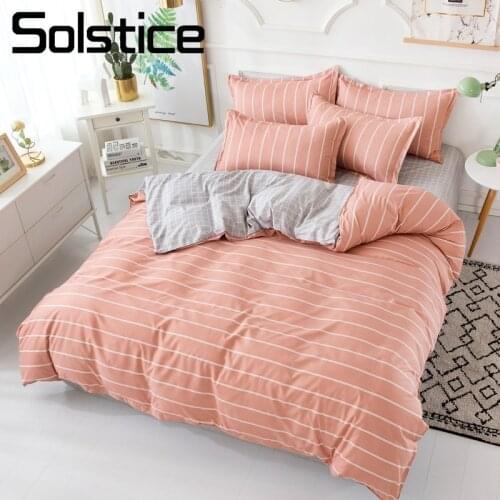 Solstice Home Textile Girl Teen Adult Woman Bedding Set Orange Stripe Plaid Simple Duvet Cover Pillow Case Sheet Bed Linens Suit