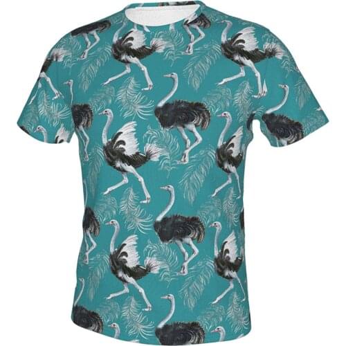 T Shirt For Men Clothing Printed Shirts Graphic Tee Watercolor Birds Ostriches Novelty Oversized T-Shirt