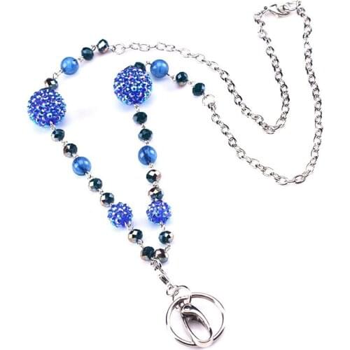 Blue Badge Lanyards with ID Holder Keychain Holder Chain Lanyard Elegant Necklace for Women Teacher Nurse