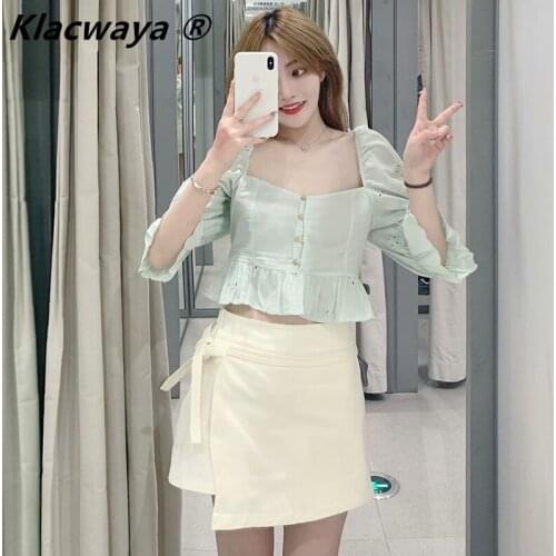 Klacwaya Women 2021 Chic Fashion Paisley Print Wrap-style Mini Skirt Vintage High Waist Side Bow Tied Female Skirts Mujer