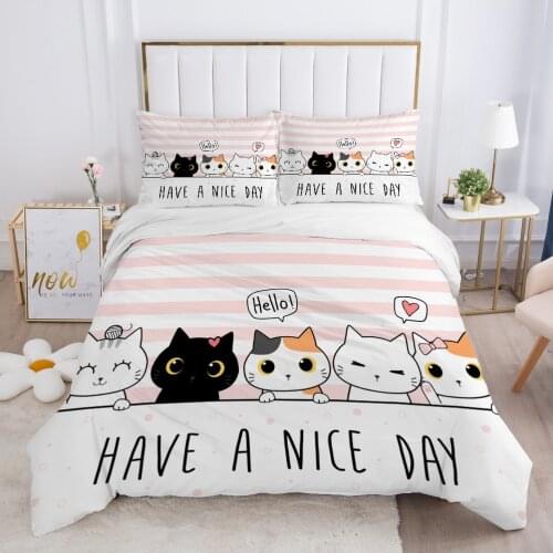 Children Bedding set for Kids Baby Child 140x200 200x200 Quilt/Blanket Duvet Cover Set Pillowcase Bed linens Single Pink cat