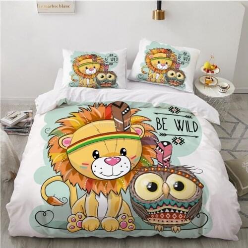 Bedding Sets Cartoon Lion Panda Butterfly Cat Owl Elephant Duvet Cover Comforter Bedclothes For Kids Baby Animal Cute Bed Linen