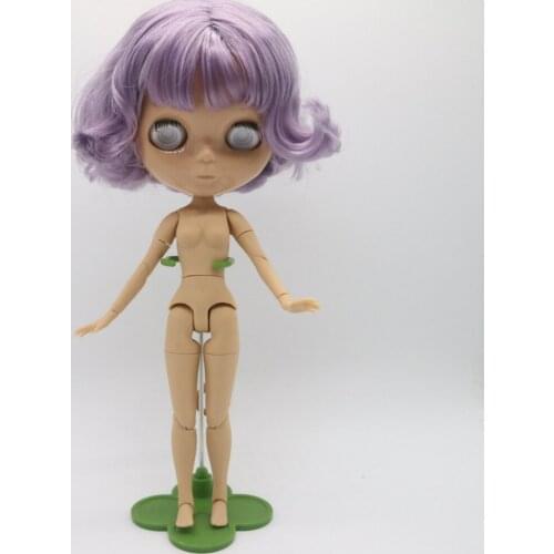 Without eyes chips joint body Nude blyth doll for DIY purple hair tan skin