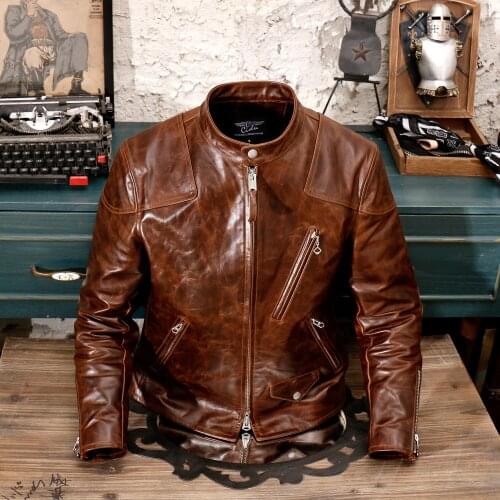 CDJ-16 Asian Size Super Top Quality Heavy Genuine Italian Cow Leather Slim Classic Cowhide Stylish Rider Jacket