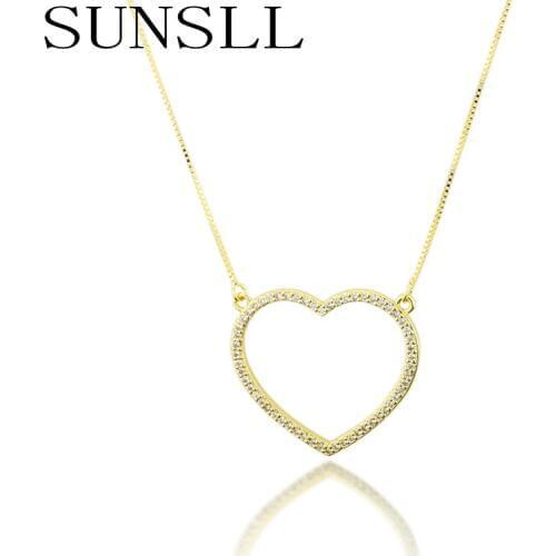 SUNSLL new gold copper necklace white cubic zirconia necklace heart necklace women necklace fashion jewelry pendant necklace