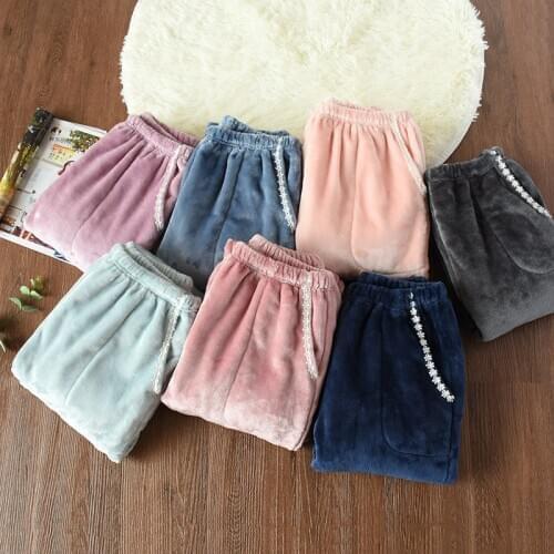 Fdfklak New Sleep Bottoms Women Solid Flannel Soft Comfortable Autumn Winter Warm Pajama Pants Pyjama Trousers Nightwear