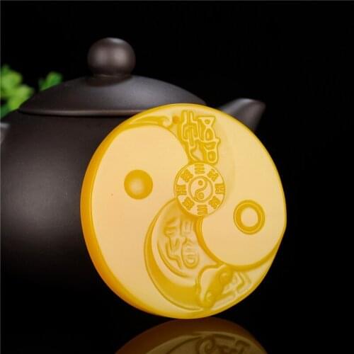 Chinese Natural Yellow Jade Taiji Bagua Pendant Necklace Hand-Carved Fashion Charm Jewellery Accessories Amulet Men Women Gifts