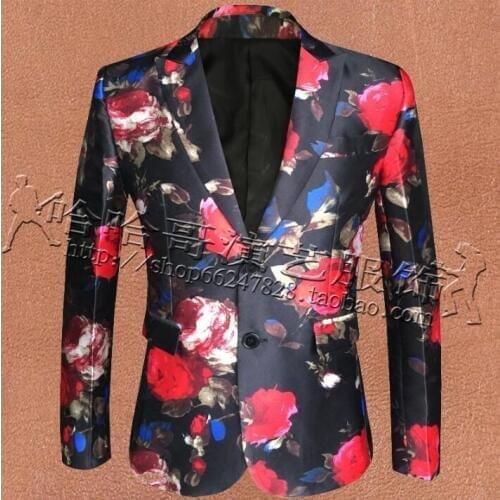 Singer star style dance stage floral clothing for blazers men groom suit mens wedding suits costume man formal dress fashion