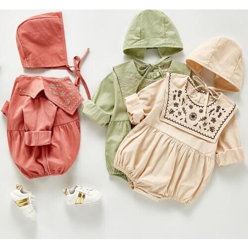 Lovely Princess Style Cotton Long Sleeve Jumpsuit Spring Autumn Baby Girls Clothes Toddler Baby Girl Embroidery Romper